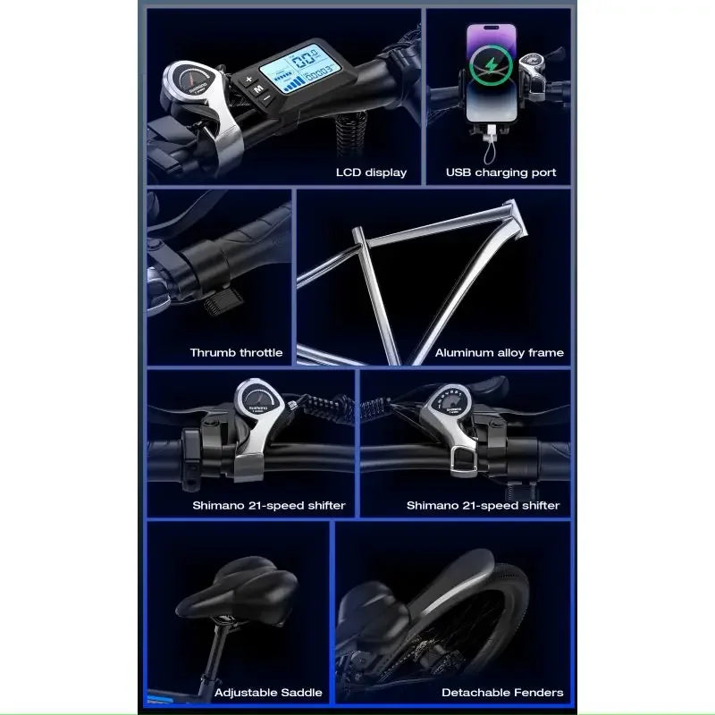 Elcykel 750W motor 48V17,5Ah aftageligt batteri