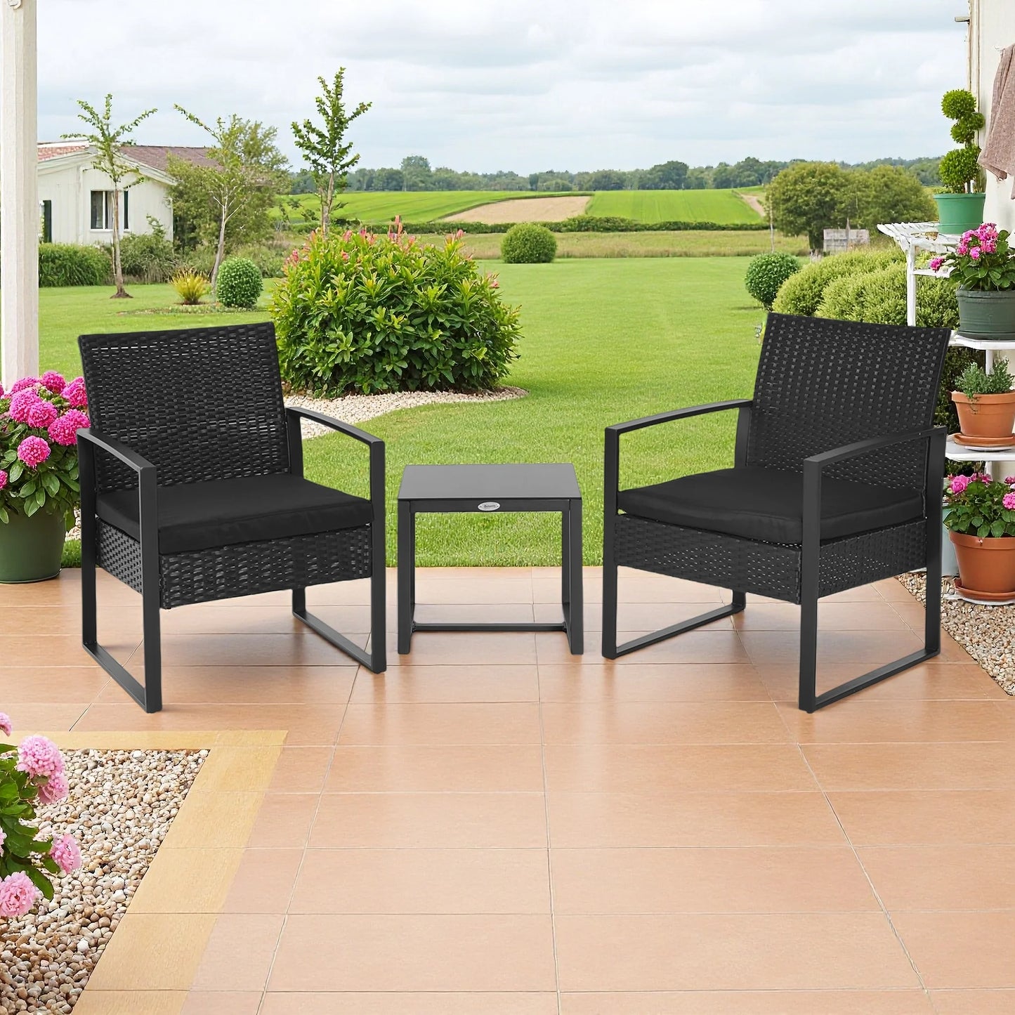 Tuinmeubelset voor 2 personen met rieten rugleuning van polyester rotan