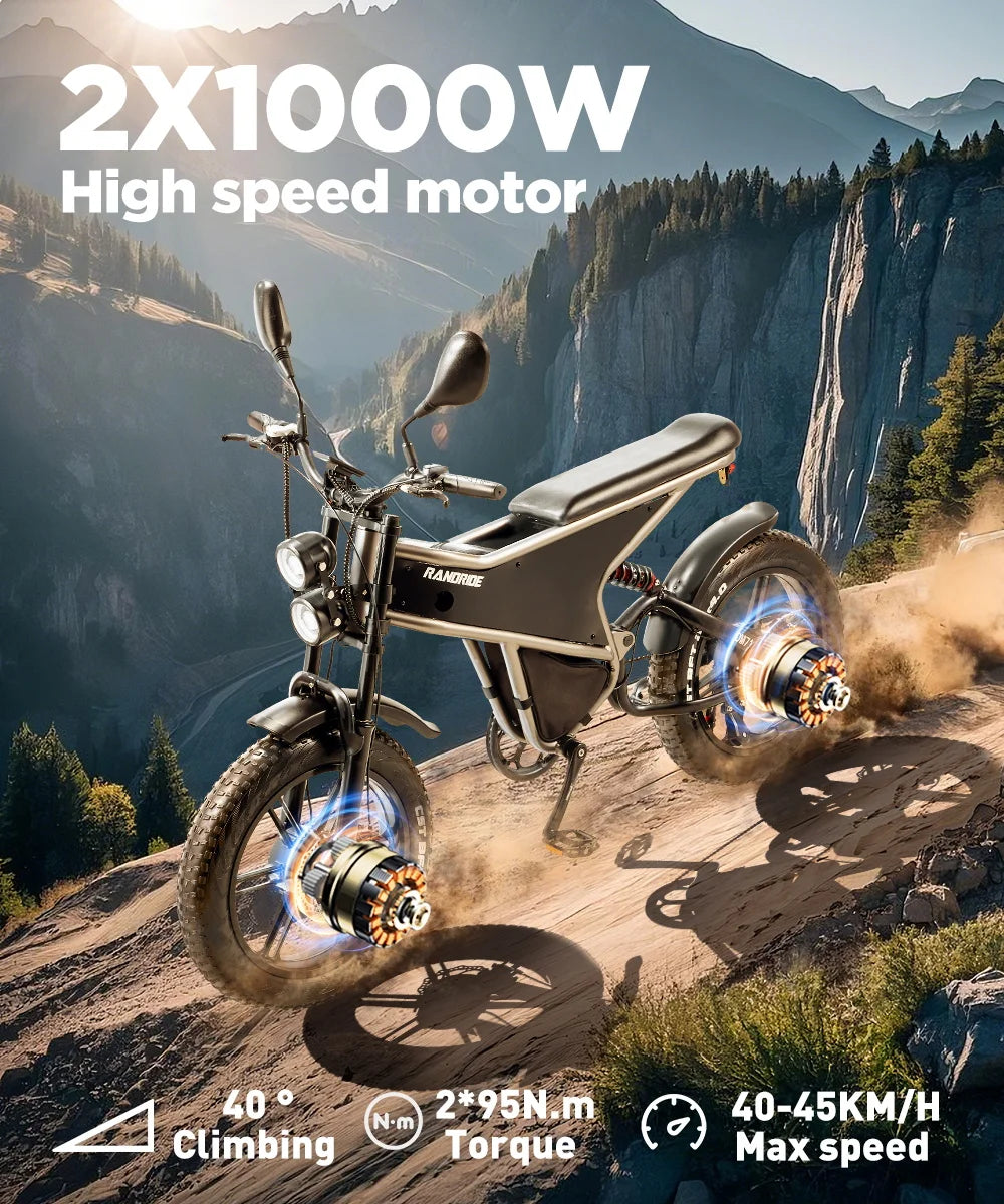Elektrische fiets met dubbele motor 2×1000W en uitneembare accu