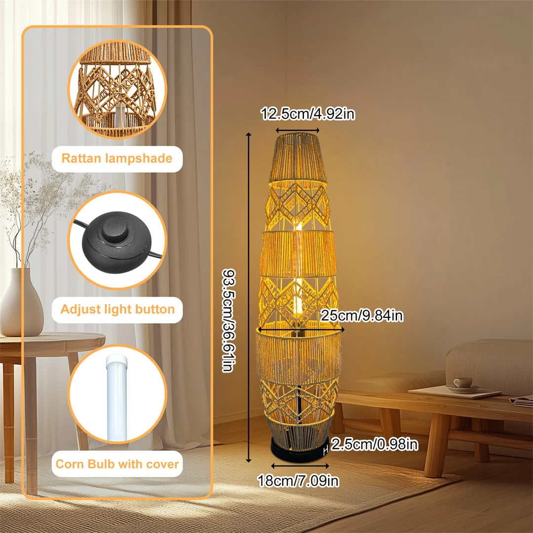 rustikke gulvlampe i vævet rattan
